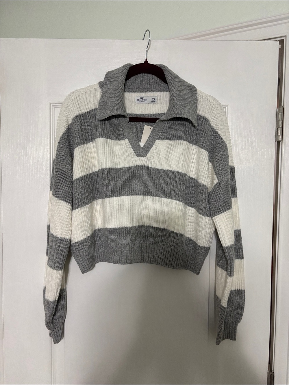 NWT Hollister Striped Collared V Neck Sweater